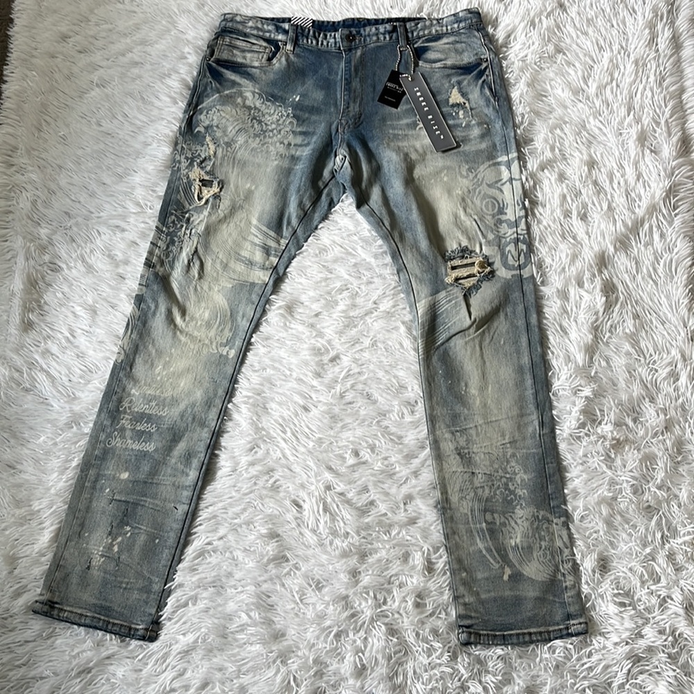 Smoke Rise Vanilla blue slim tapered distressed Men’s jeans size 38/34